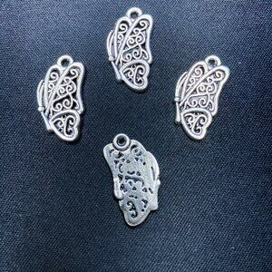 Filigree Butterfly Charm, Antique Silver